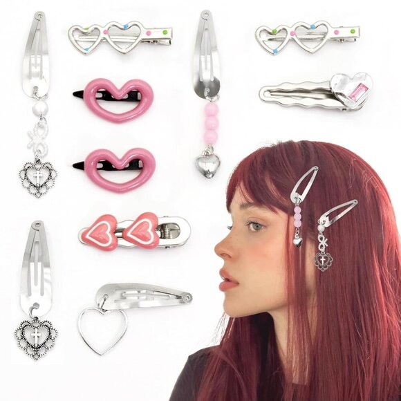 Heart Hair Clips Silver Alloy 8 Styles 10 Pack Hair Accessories for Women main image 7